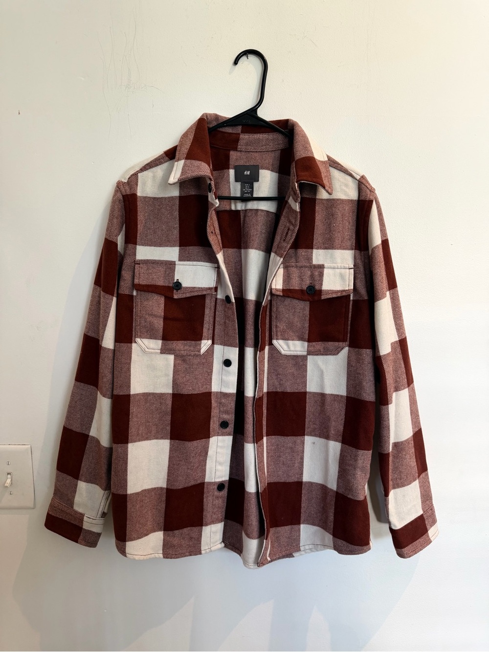 H&M Buffalo Check Shirt Jacket - Cream & Burnt Orange
